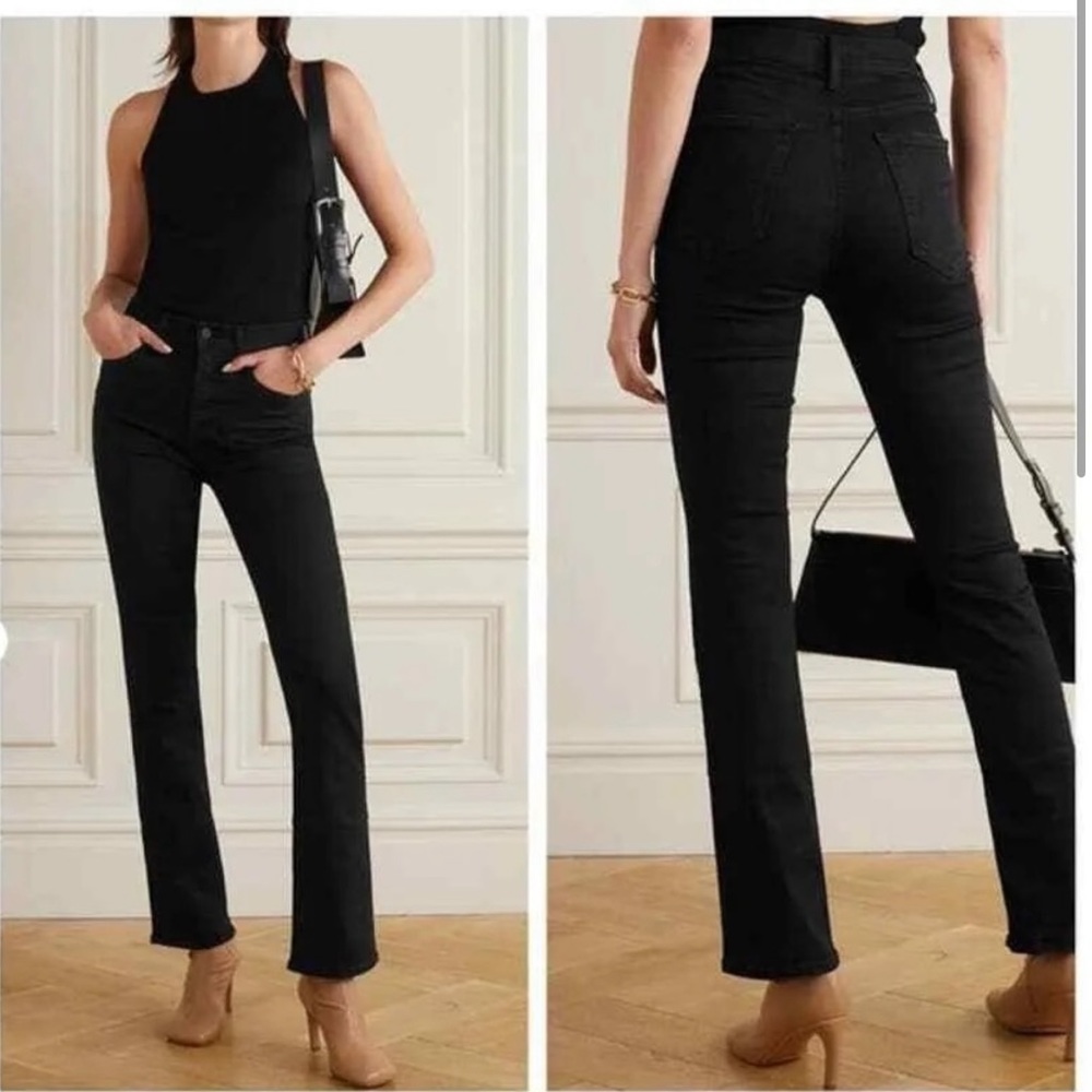 MOTHER the rider ankle straight jeans in not guilty black wash.